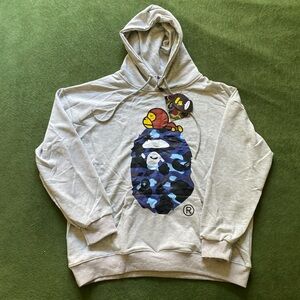 New Bape Gray Hoodie with blue Camo Ape With MiniApe Size M